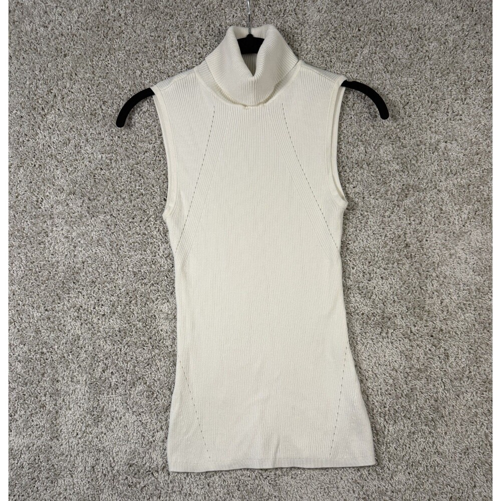 WHBM Women's Size XS Sleeveless Turtleneck Sweater Vest Beige Original $100